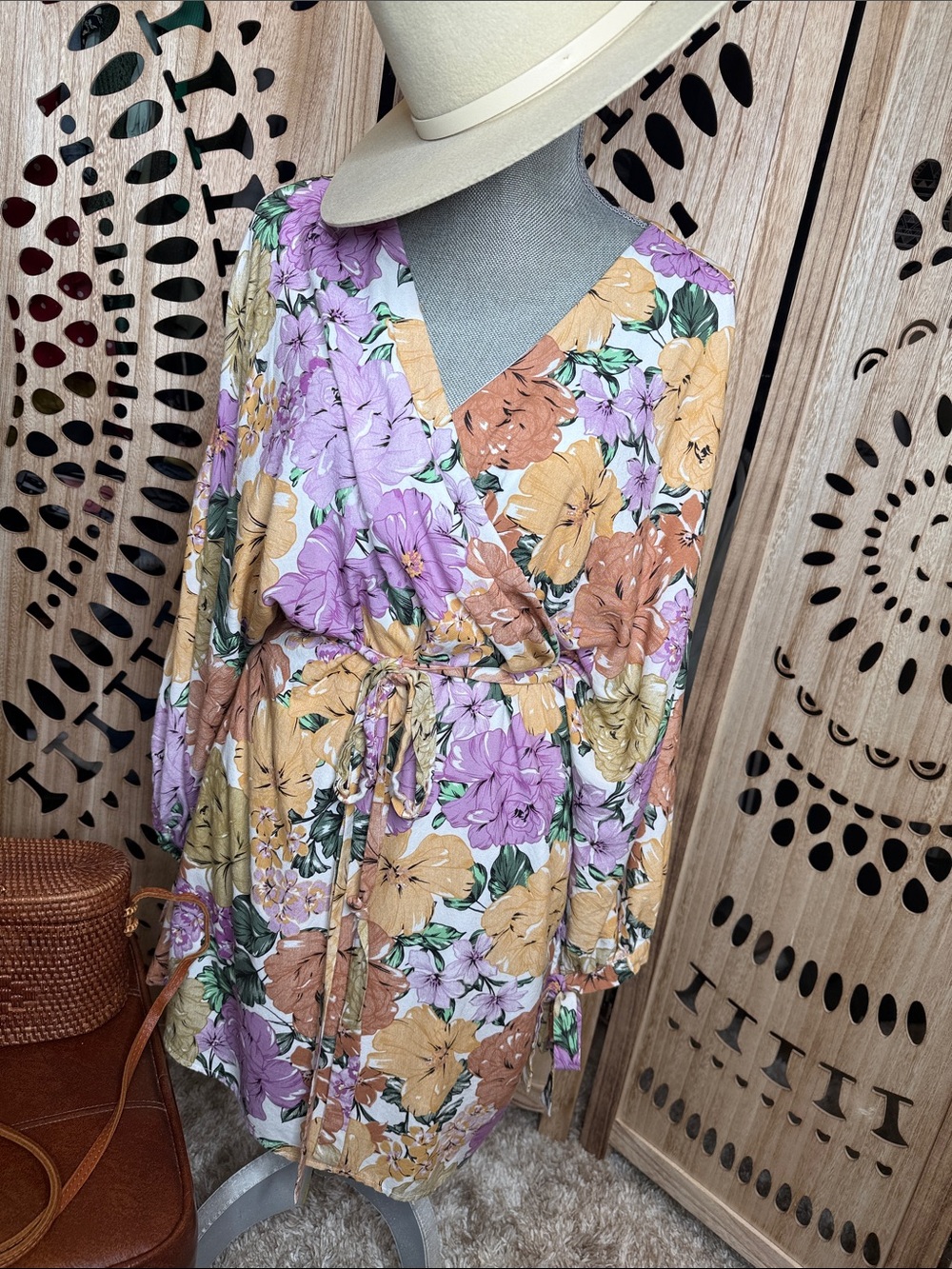 Women's Floral Wrap Dress in Lavender & Mustard